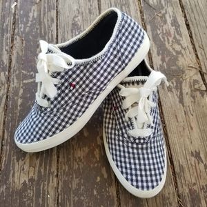 Tommy Hilfiger cute girl's or ladies' ginghan check sneakers, sz 37/6.5
